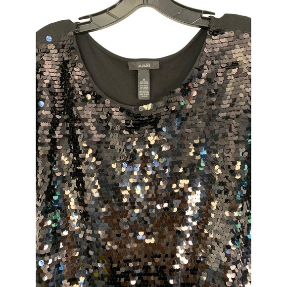 Alfani Sequin Pullover Dress M RT10544 Cap Sleeve EUC Little Black Dress - Picture 7 of 7
